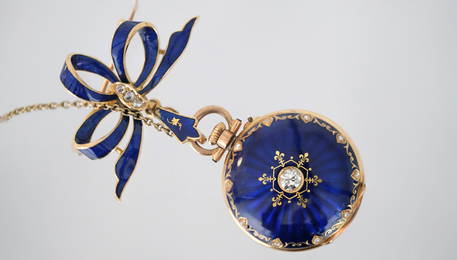An Antique Lady'sPocketwatch Brooch in gold 18K - enamel and Old Cut Diamonds.