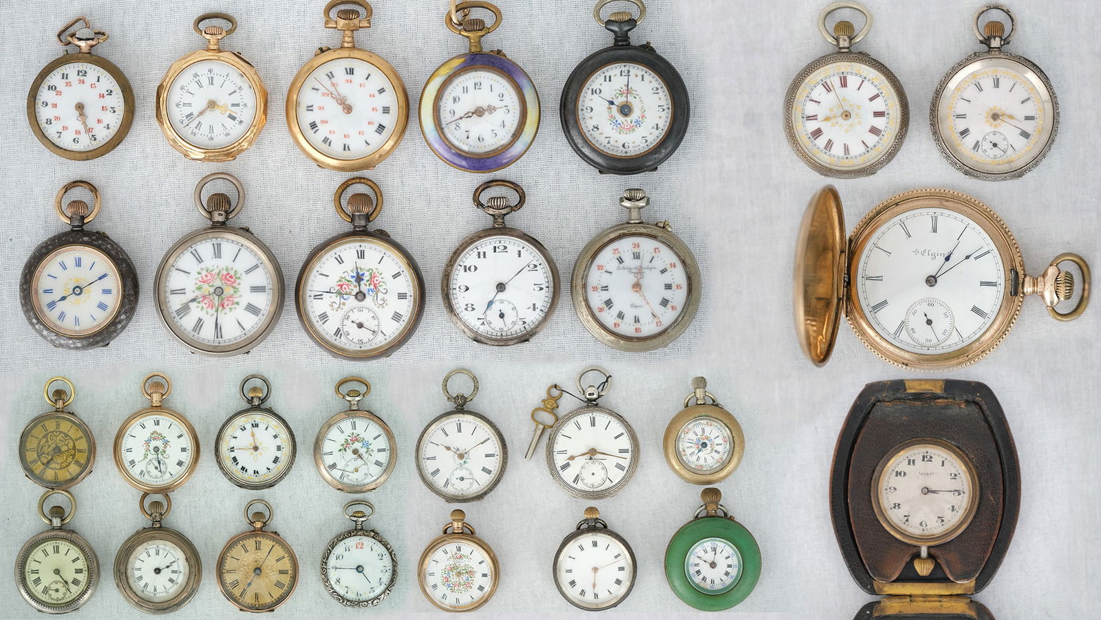 A large assembled lot of Twenty Eight Various Silver and gold plated Antique Pocketwatches. (1 of 12)