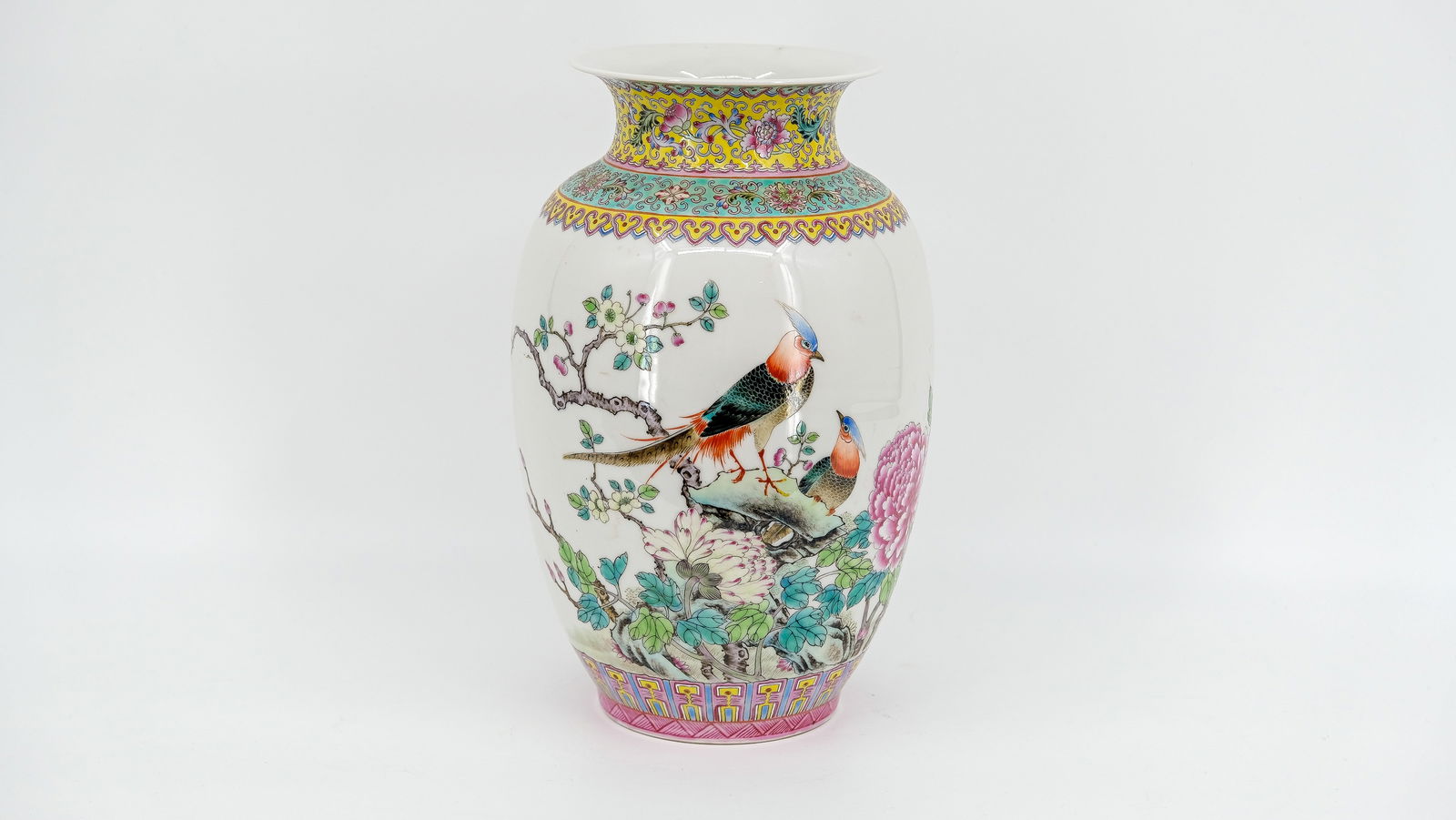 A Chinese republic Famille rose porcelain vase decorated with two pheasants and branches (1 of 7)