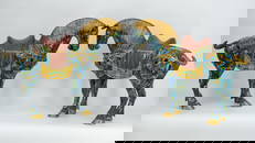 An imposing pair of Chinese Cloisonne enameled figures of two horses. 20th Century.