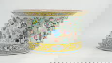 An imposing Chinese Famille rose porcelain fishbowl. Decorated with symbolic and valuables decor