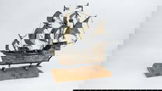 A Fine decorated Silver and champlevé Ship with three-master and sail