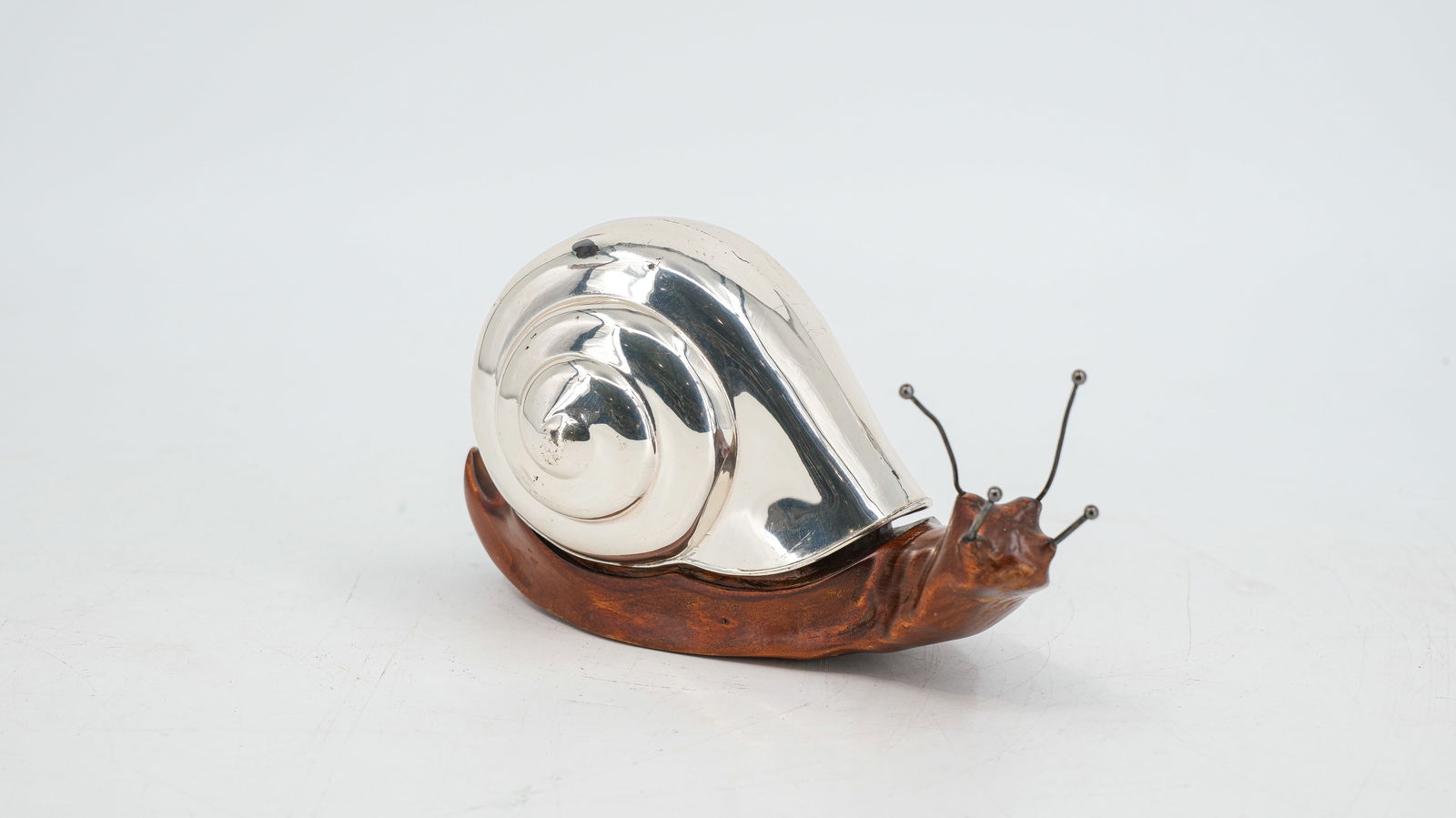 A vintage Silver and carved wood snail. Silver hallmarks and circa 1970's (1 of 10)