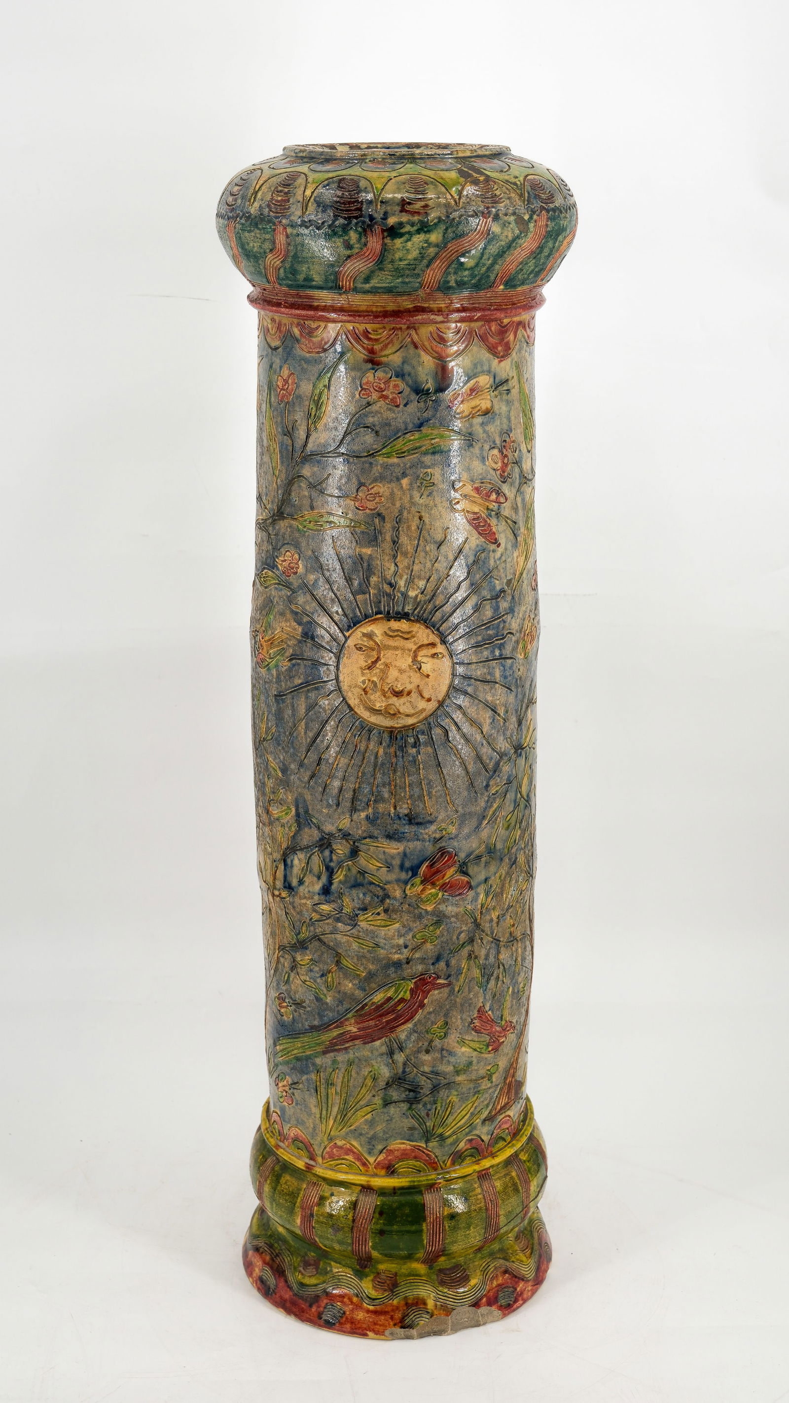 A large Flemish earthenware Bredene florall decor column, 19th Century (1 of 12)