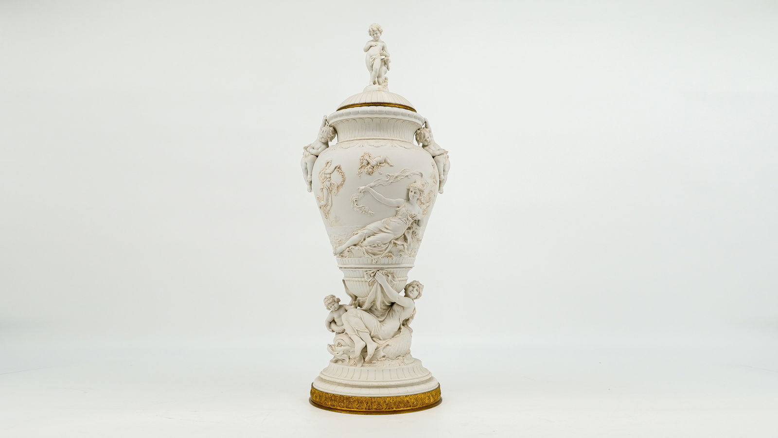 An antique and large Sevres style French bisquit porcelain covered potpourri vase. (1 of 12)