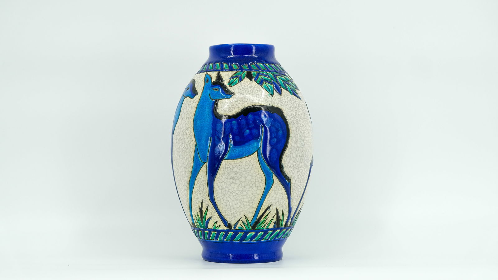 A Belgian Art Deco Boch Keramis glazed ceramic Deer vase by Charles CATTEAU (1880-1966) (1 of 8)