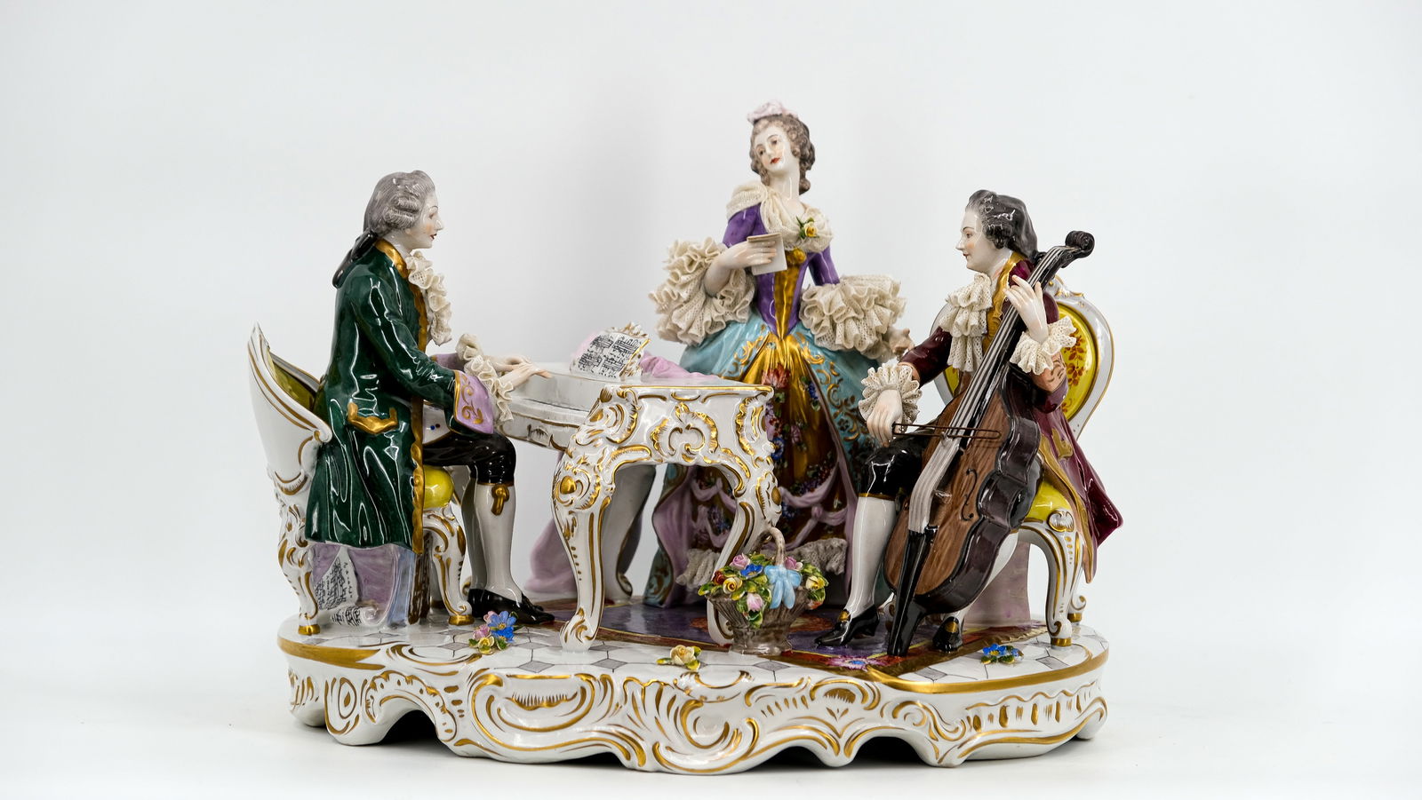 A German Volkstedt figural Rococo style glazed porcelain "Musical" group. (1 of 11)