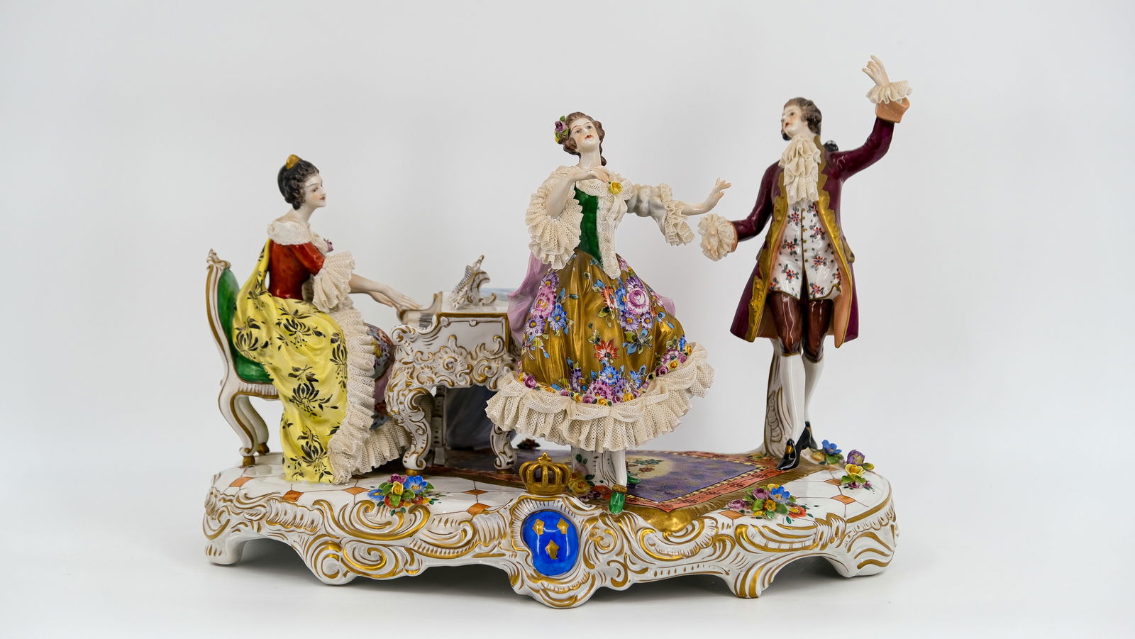 A large German Volkstedt Rococo figural glazed porcelain group. "The Musical dance". (1 of 11)