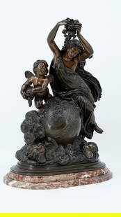 Jean Jacques FEUCHERE (1807-1852) "Allegory of Flora": An Antique French patinated bronze group sculpture by Jean Jacques FEUCHERE (1807-1852) "Allegory of Flora". Signed and 19th century. H: 46,5 cm (without base)