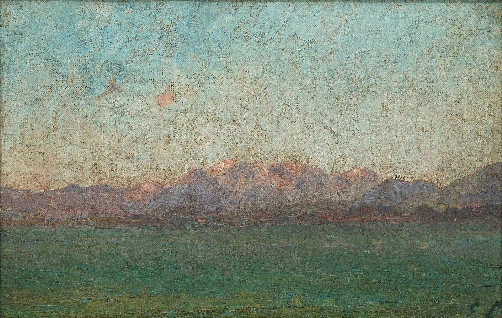 Emile CLAUS (1849-1924) - A Belgian painting of a Mediterranean mountain landscape: Emile CLAUS (1849-1924) - A Belgian painting of a Mediterranean mountain landscape, oil on canvas mounted on cardboard. This work was probably painted during Claus's travels through Spain, Morocco