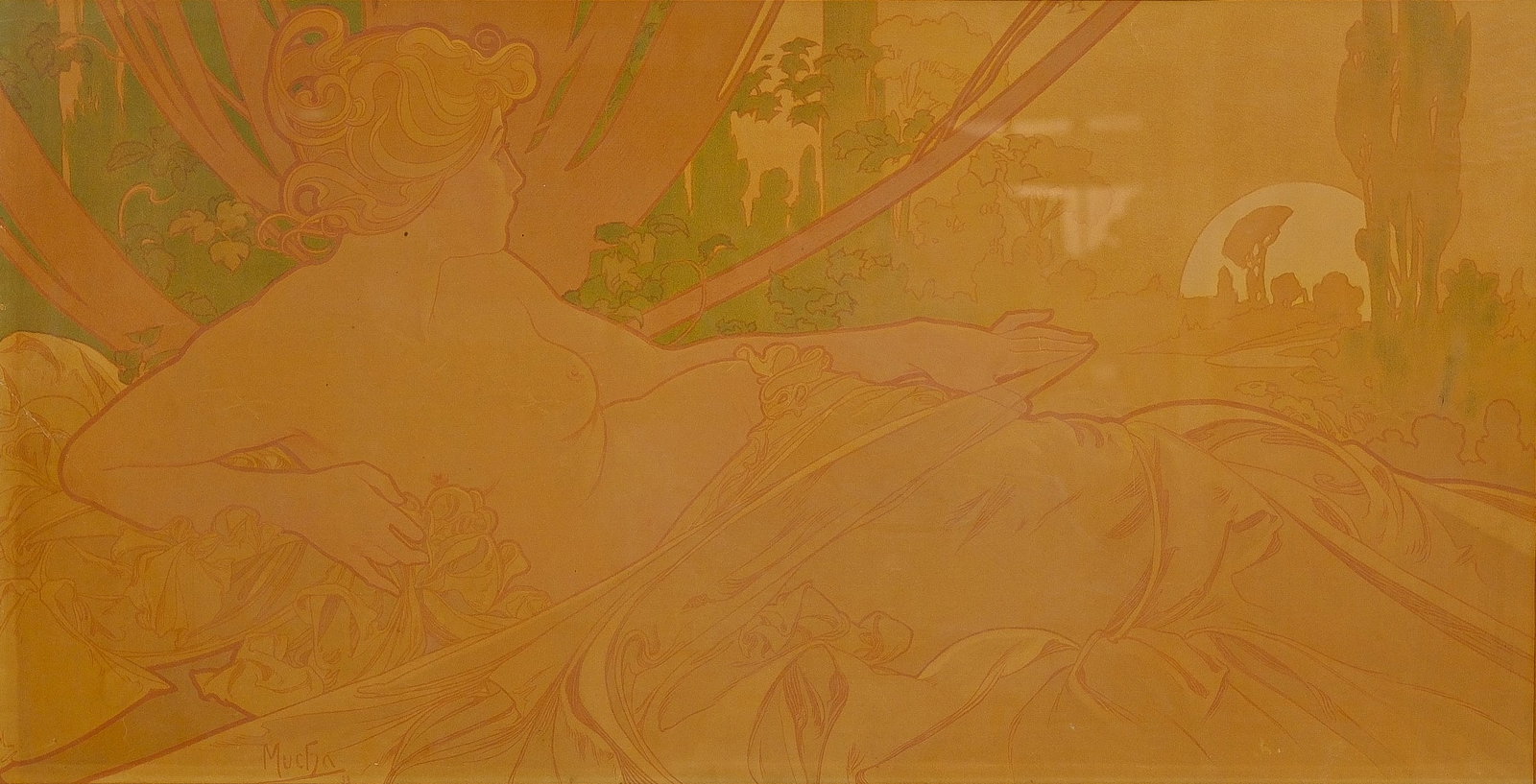 Alphonse MUCHA (1860-1939) - "Dawn" - An Art Nouveau style lithograph on paper: Alphonse MUCHA (1860-1939). "Dawn." An Art Nouveau style lithograph on paper. Early 1900s. H: 44 cm - W: 86 cm