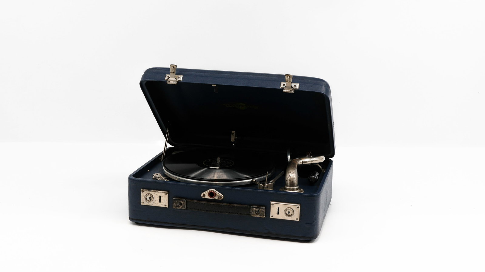 An antique portable blue travel gramophone by WELTKLANG (1 of 5)