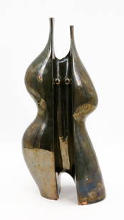 A vintage Janos Torok Pécs ZSOLNAY glazed ceramic figure of a female shaped torso: A vintage Janos Torok Pécs ZSOLNAY glazed ceramic figure of a female shaped torso. Signed and circa 1960–1970s. H: 48 cm