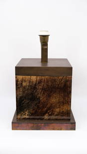 Aldo TURA (1909–1963) a large table lamp in lacquered goat leather and brass: Aldo TURA (1909–1963). A large table lamp in lacquered goat leather and brass. 1960s. H: 43,5 × W: 28 cm