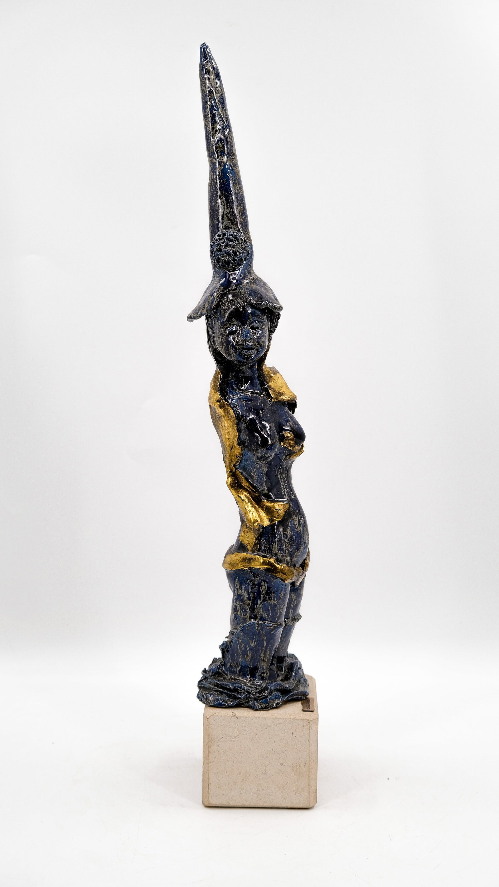 Chris FERKET (1929-2009) a large and artistic glazed ceramic figurine of a lady with high hat (1 of 8)