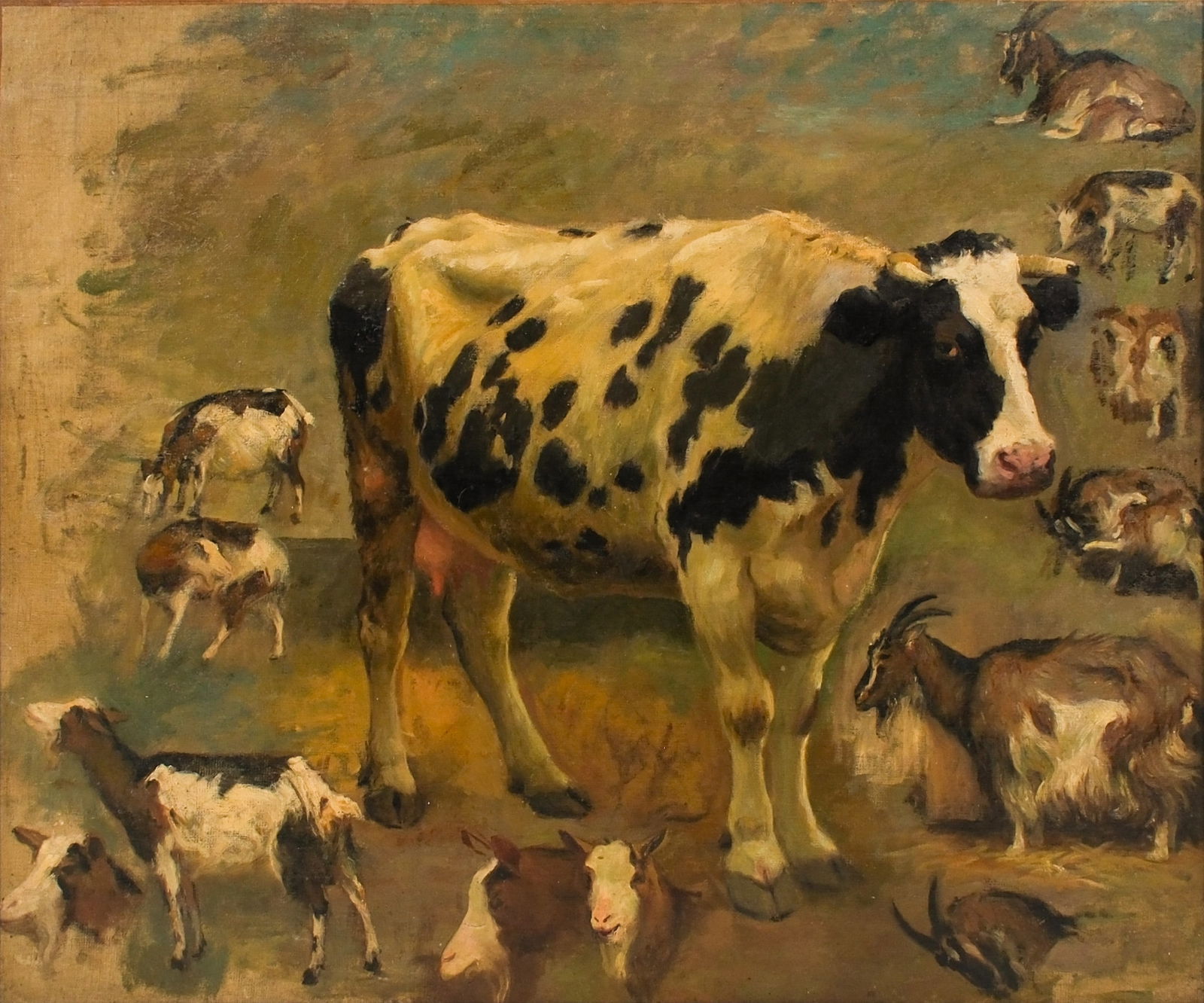 Jef Louis VAN LEEMPUTTEN (1867-1948), attributed to - An oil on canvas study painting of cows (1 of 5)