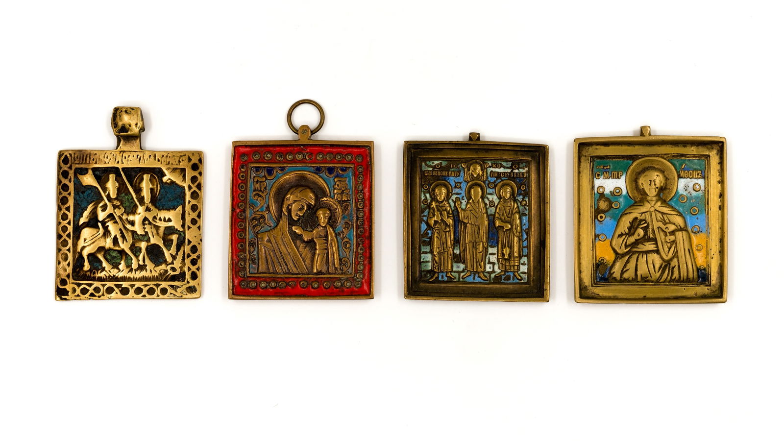 A lot of four antique Russian cast bronze plaques with polychrome enamel (1 of 6)