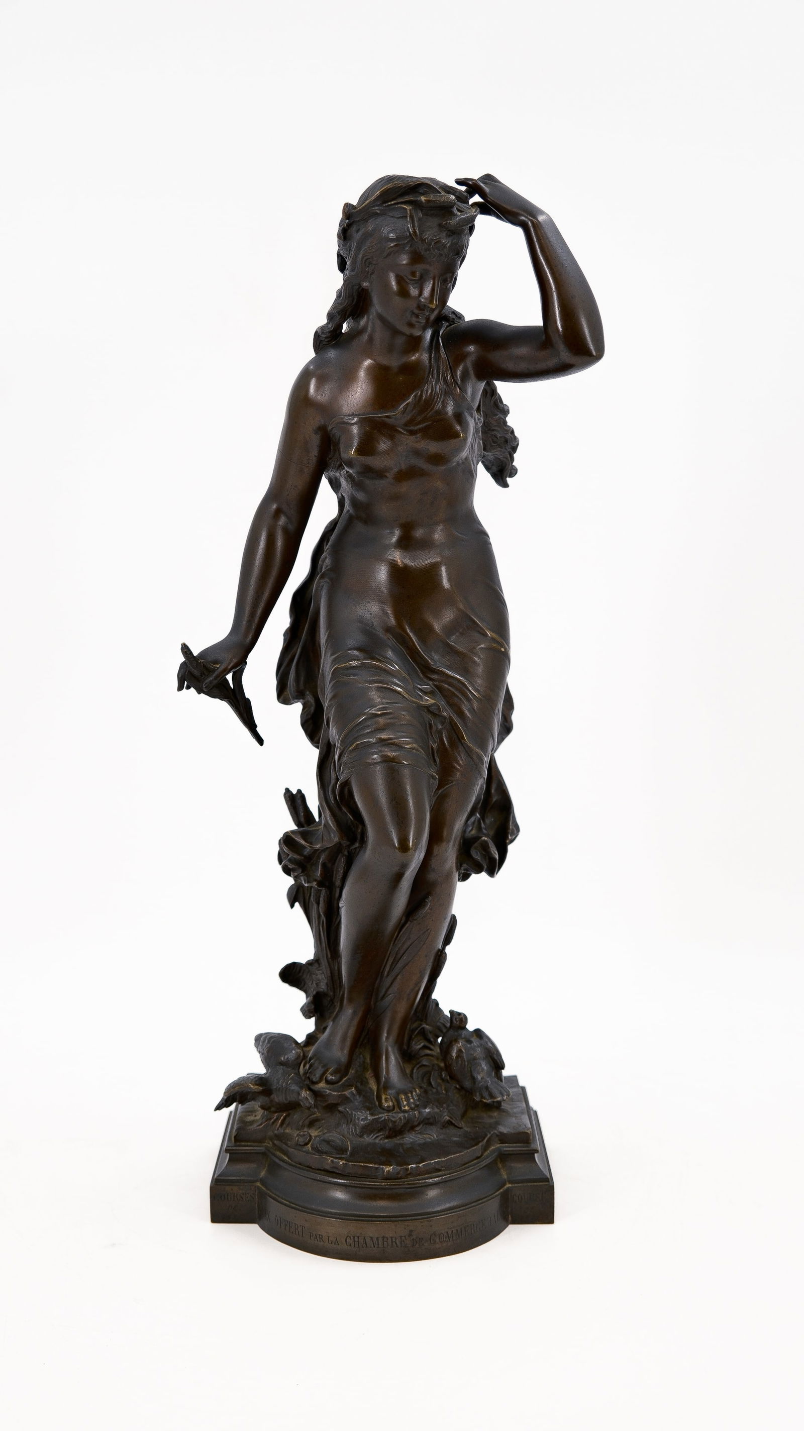 Eutrope BOURET (1833-1906) a French patinated bronze sculpture of a standing lady: Eutrope BOURET (1833-1906) A French patinated bronze sculpture of a standing lady. Signed. Late 19th century. H: 50 cm