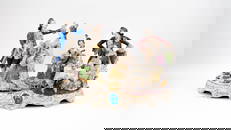 A large Saxony German Volkstedt Rococo style porcelain group of a figurative animated piano session