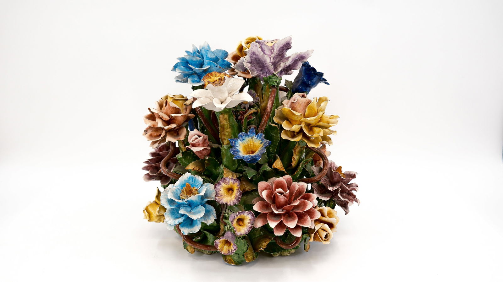 A large Italian Capodimonte floral multi-colored decorated ceramic centerpiece (1 of 7)
