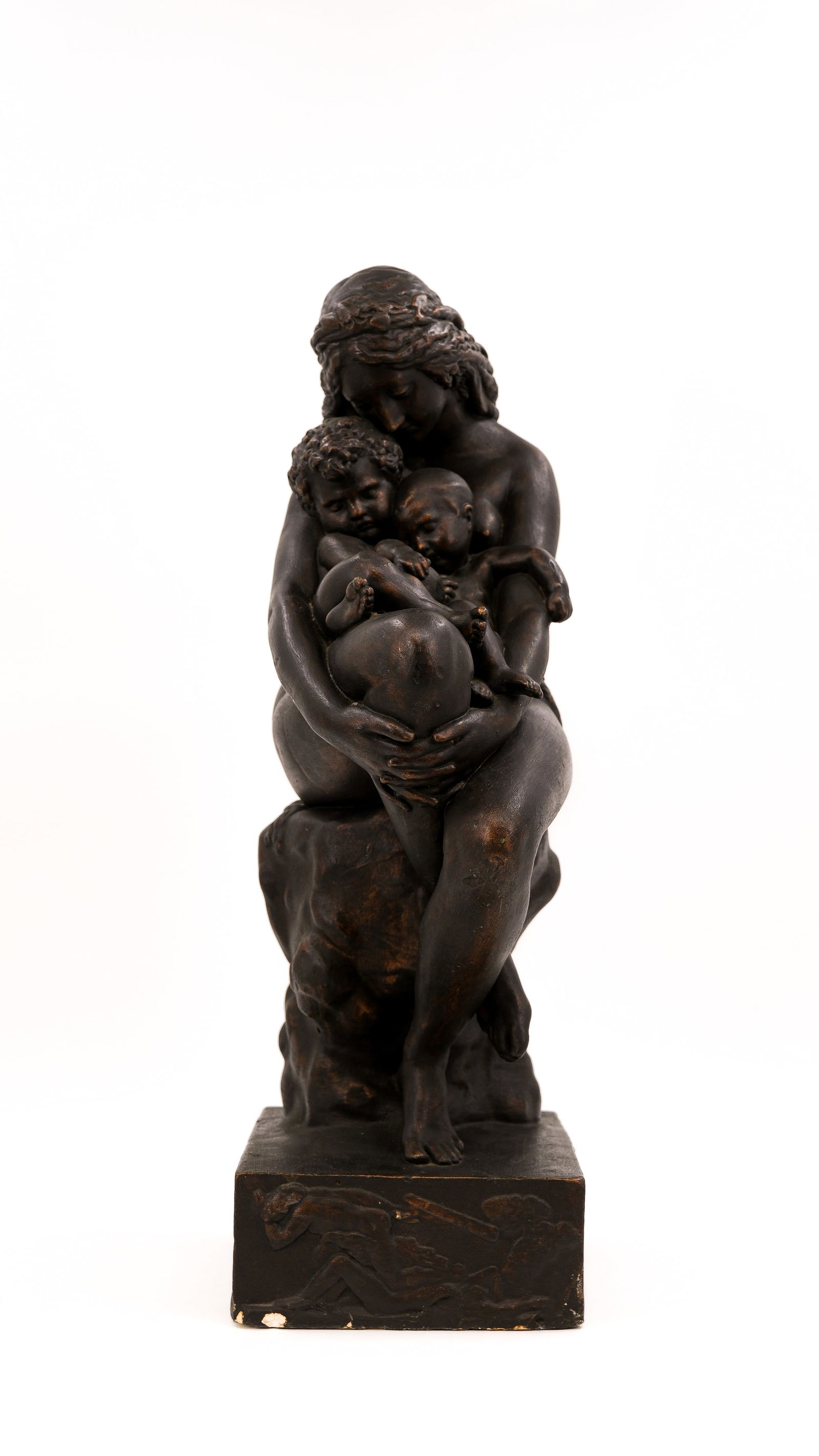 Auguste DEBAY (1804-1865), attributed to. "Mother and child" - a large antique patinated plaster: Auguste DEBAY (1804-1865), attributed to. "Mother and child". A large French antique patinated plaster figure of mother and child. Circa 1900 H: 61 cm
