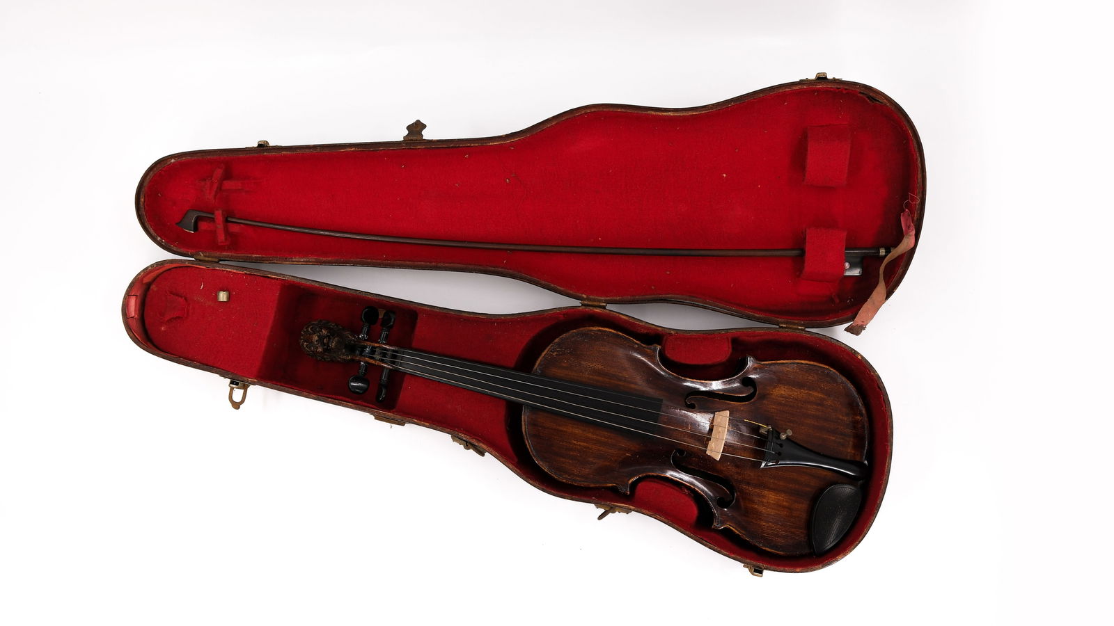 A rare and antique violin with carved wood lion shaped head (1 of 14)