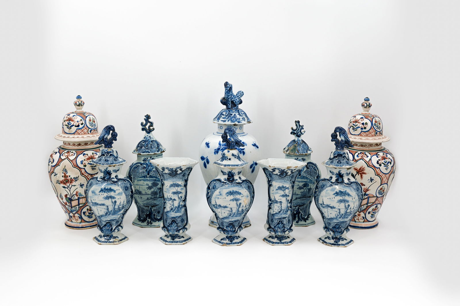 A large lot of ten antique Dutch Delft various decorated ceramic vases (1 of 17)