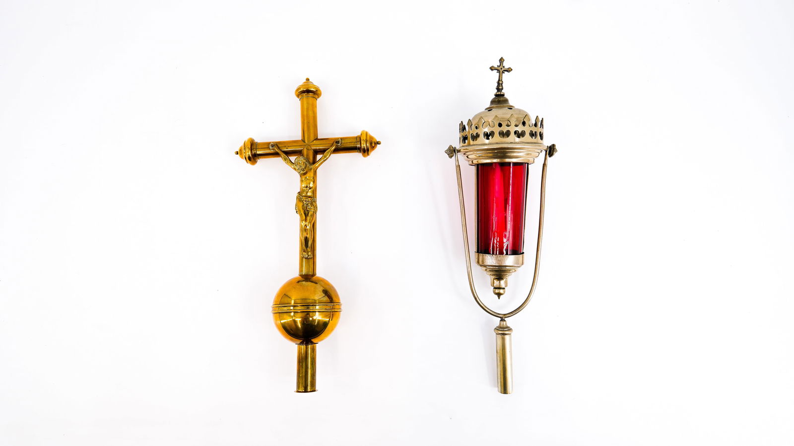 A religious polished brass church procession set (1 of 6)