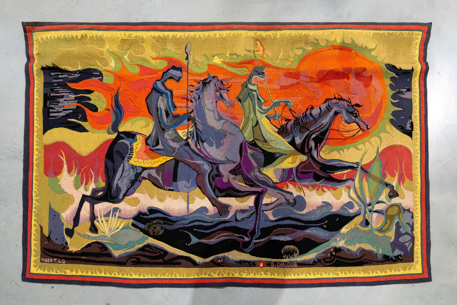 Georges CHAUDOIR (1890-1969) "Les cavaliers de l'ouregan" a large art decorated wall tapestry (1 of 8)