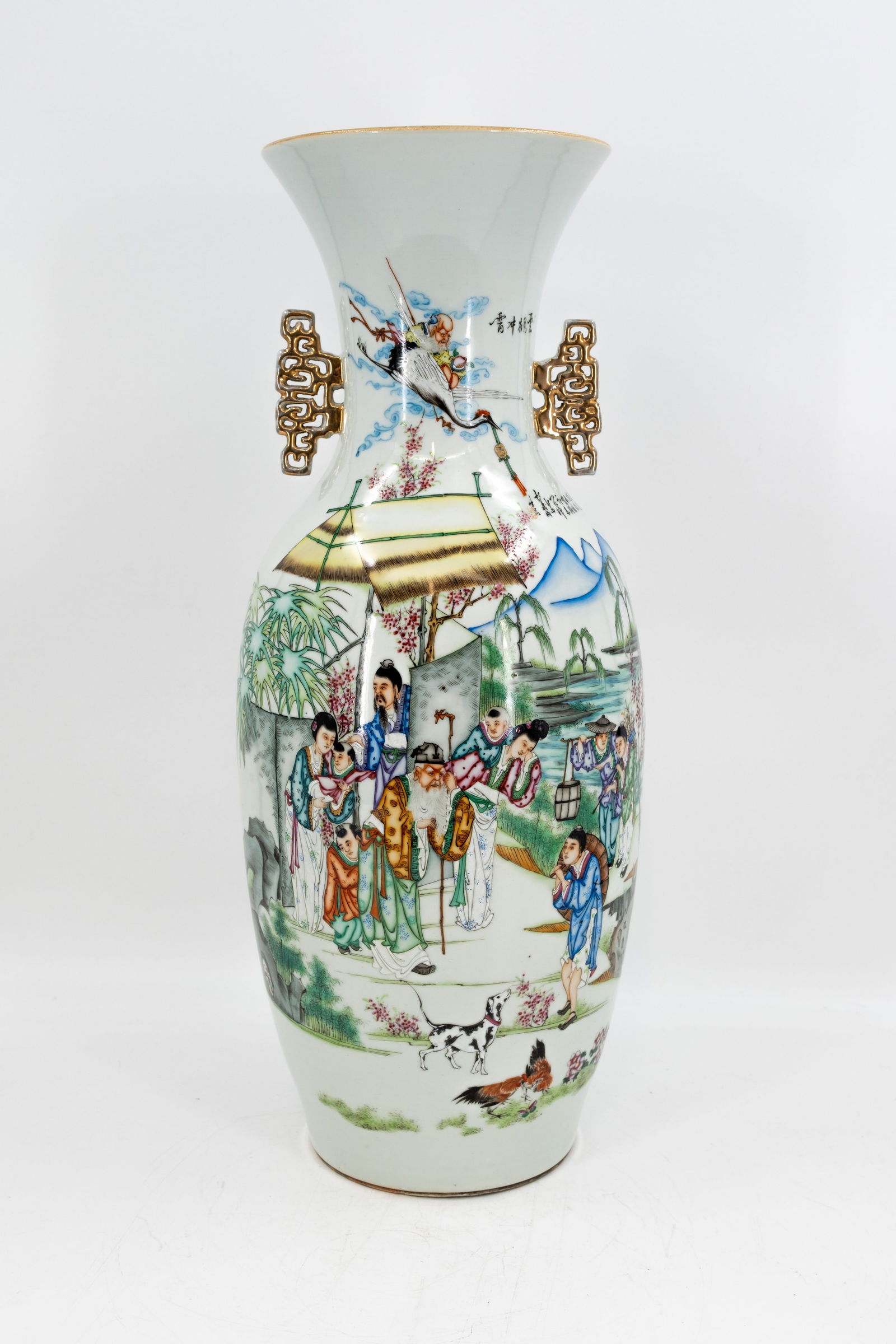 A Chinese Qianjiang and Famille rose finely two-side decorated porcelain vase with village scene (1 of 13)