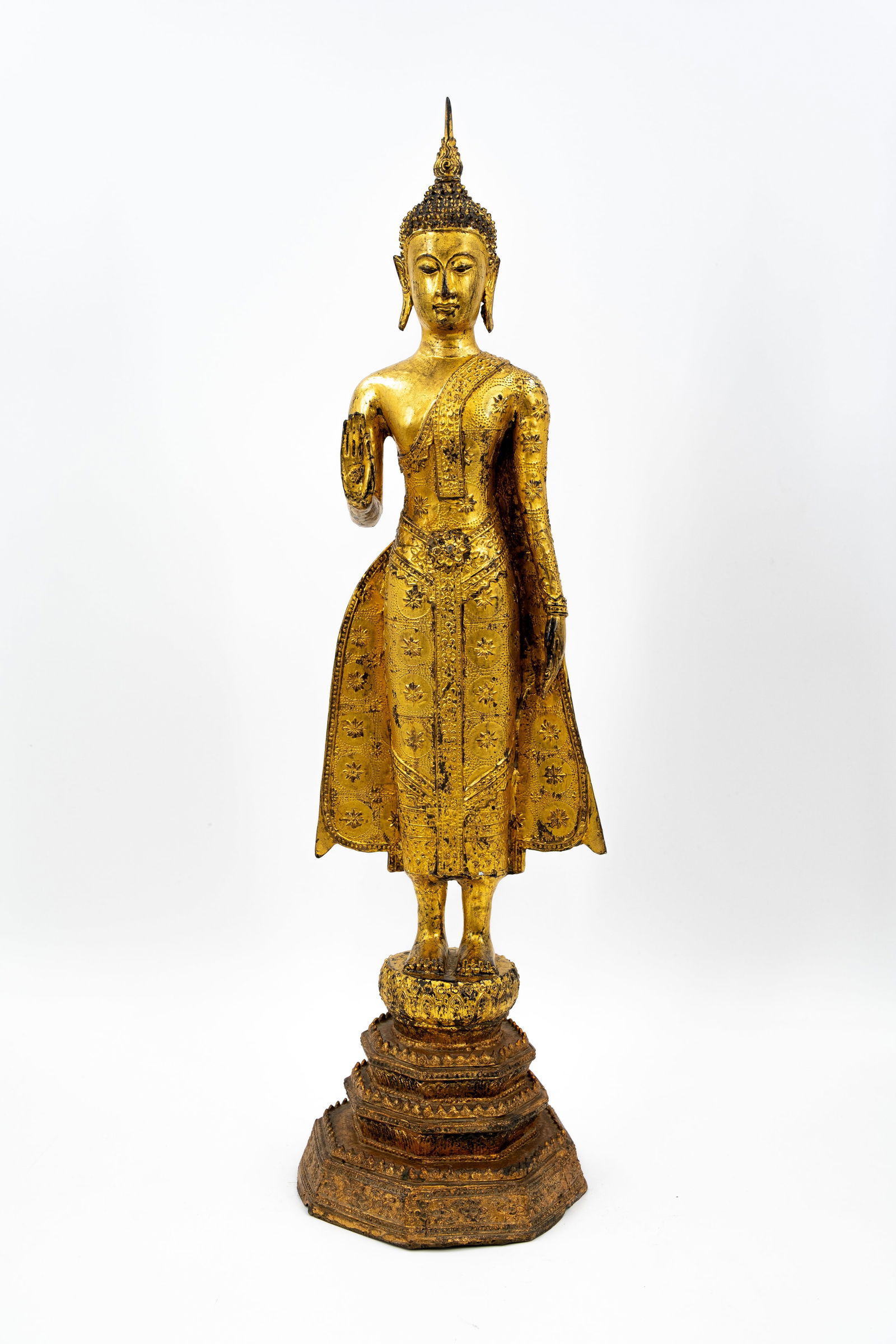An antique gilt bronze Thai sculpture of standing buddha (1 of 8)