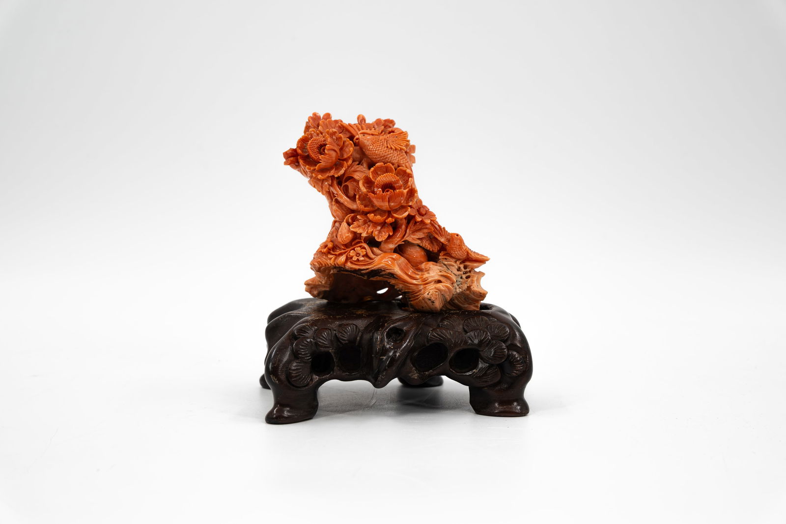 A Chinese carved red coral sculpture decorated with animals and flowers (1 of 10)
