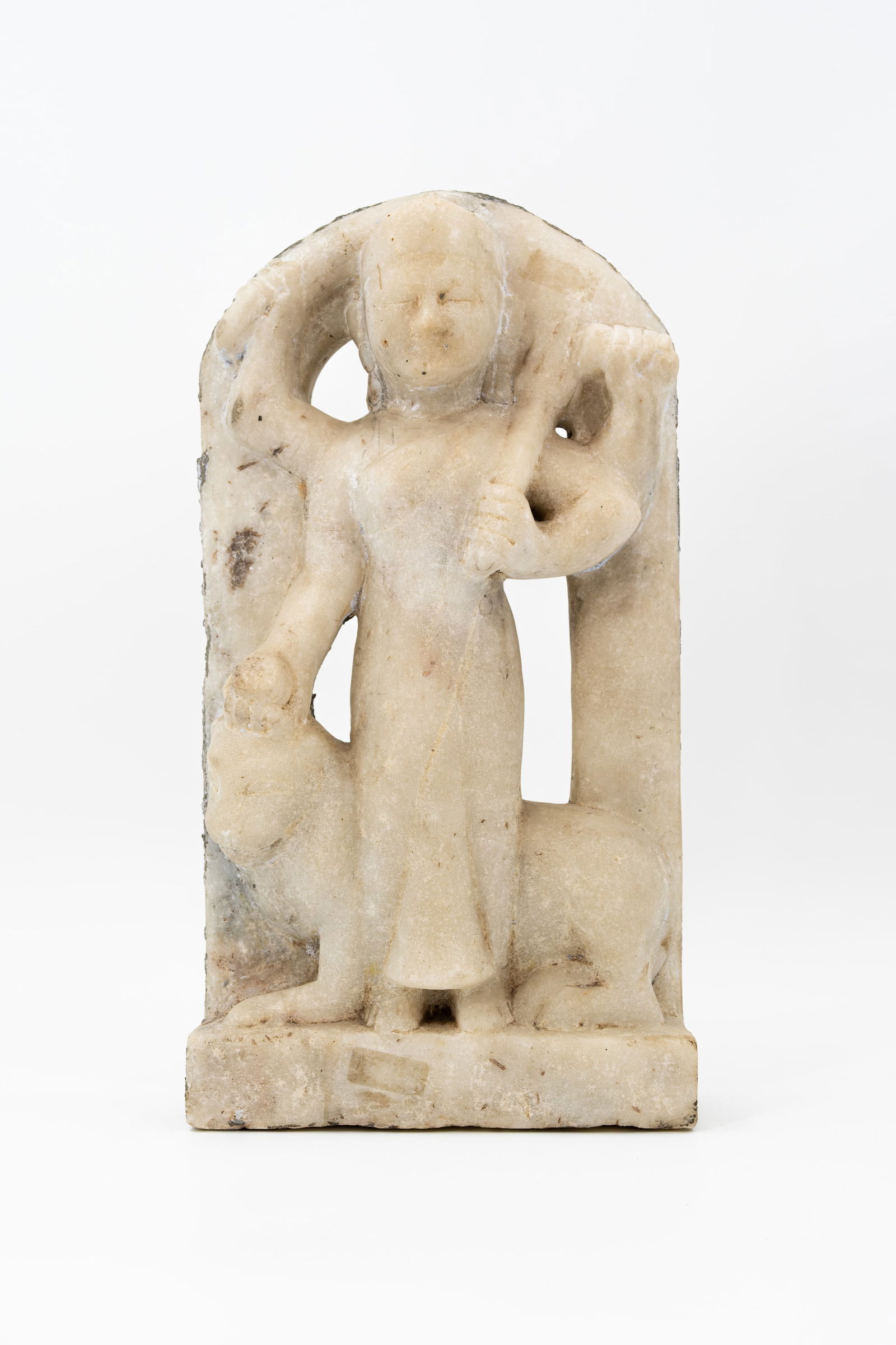 An antique Indian carved marble sculpture of a multi-armed figure with a lion (1 of 15)