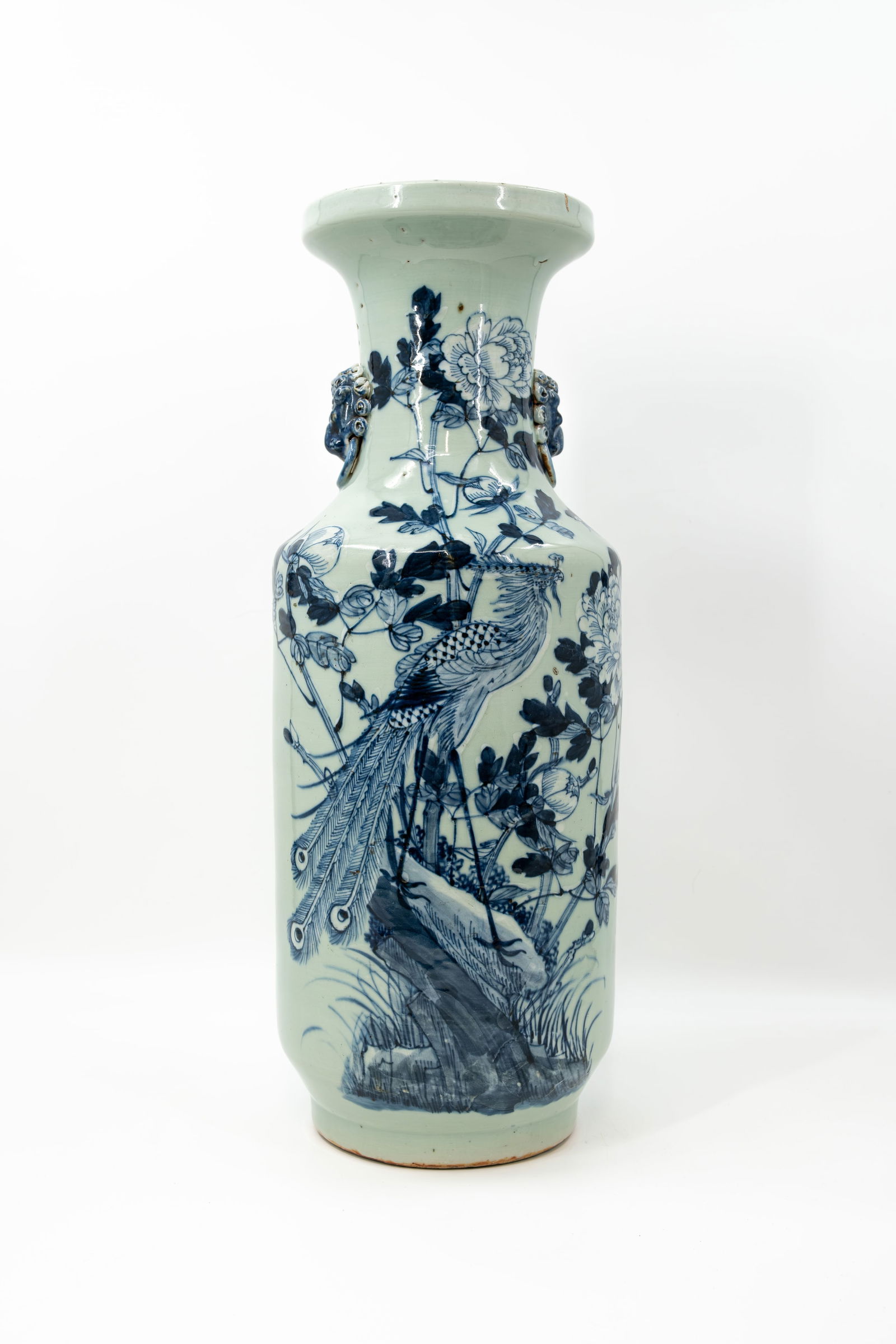 A Chinese blue on celadonporcelain vase decorated with a phoenix in flora (1 of 11)