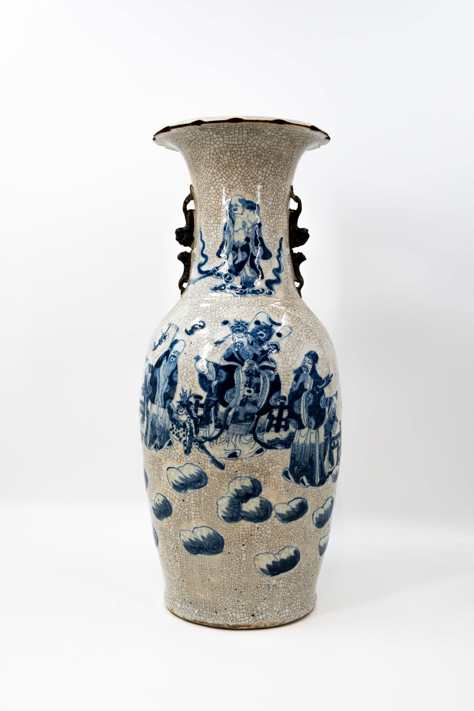 A Chinese blue on crackled glazed figural decorated porcelain vase (1 of 14)