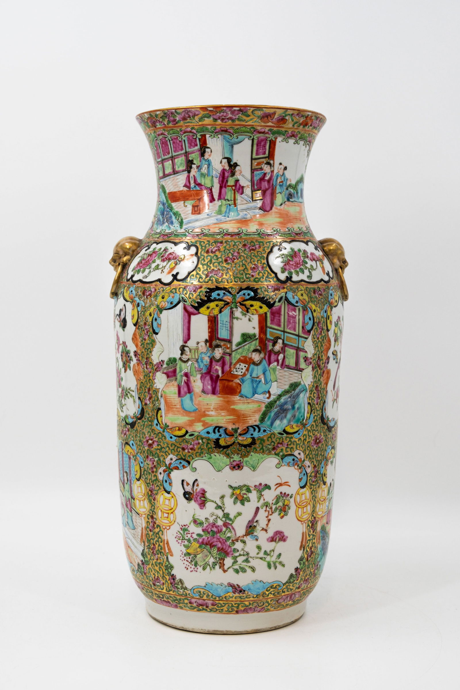 A Chinese Canton floral and palace scene decorated porcelain vase (1 of 12)