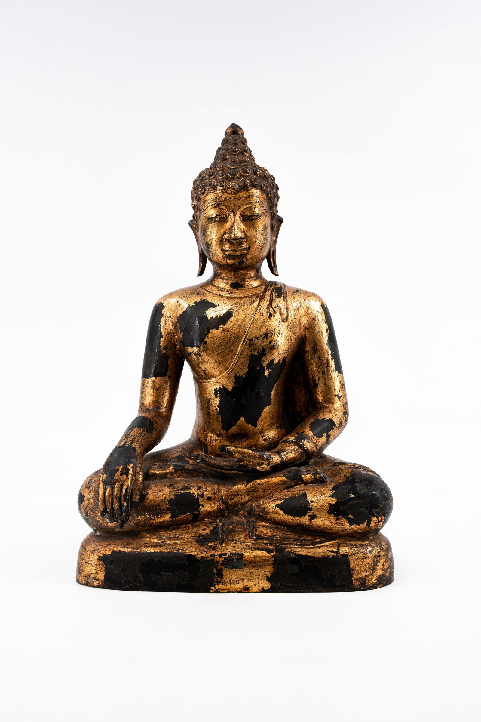 An antique Thai gilt polychrome patinated bronze sculpture of seated Buddha (1 of 9)
