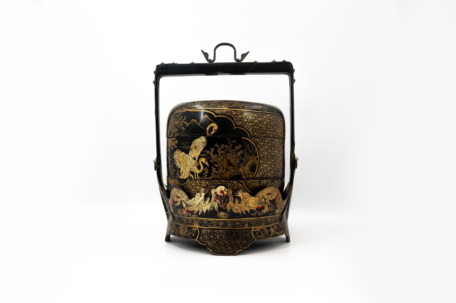 A large Chinese black lacquer decorated wedding basket (1 of 12)
