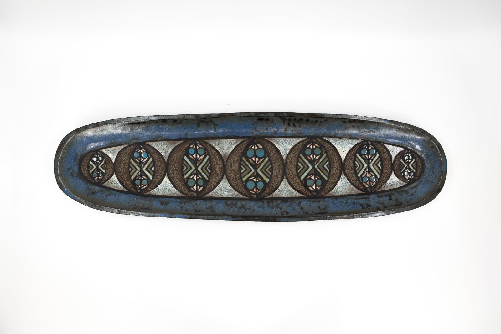 A large oval Belgian vintage glazed ceramic decorated dish by Amphora (1 of 6)