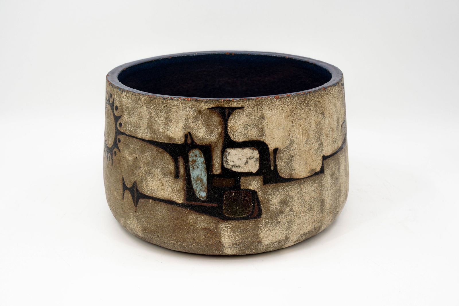 A vintage colored and glazed ceramic cachepot with an architectural design (1 of 7)