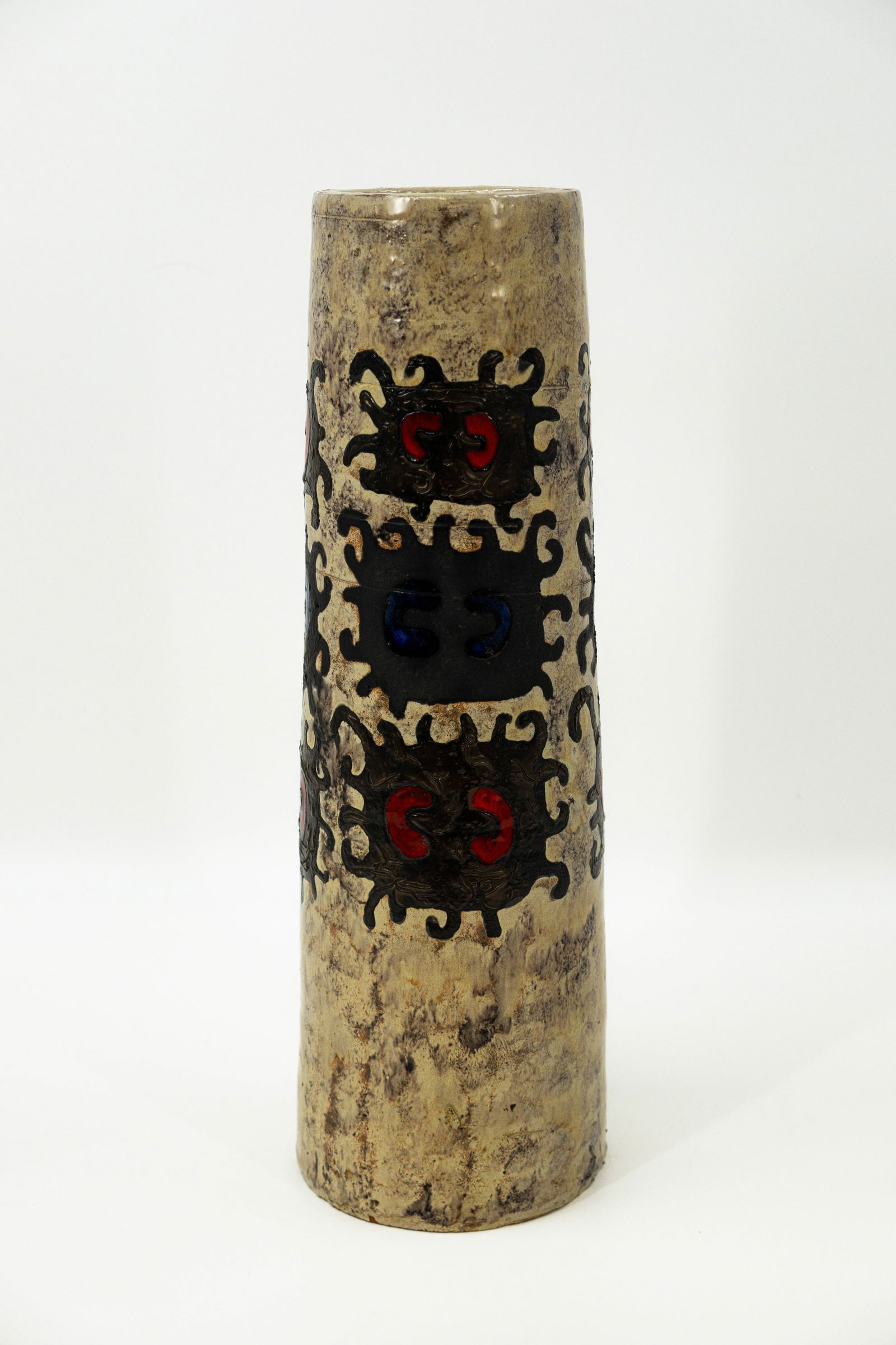 A Belgian vintage cylindrical shaped decorated ceramic vase (1 of 6)