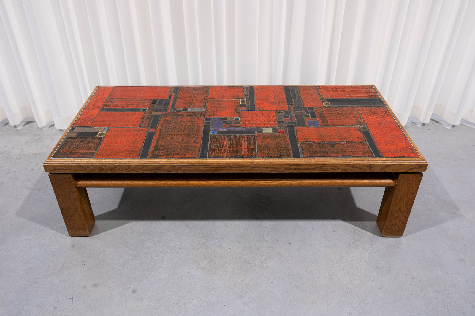 Pia MANU (XX) A sixties vintage wooden coffee table decorated with an art inspired pattern and (1 of 15)