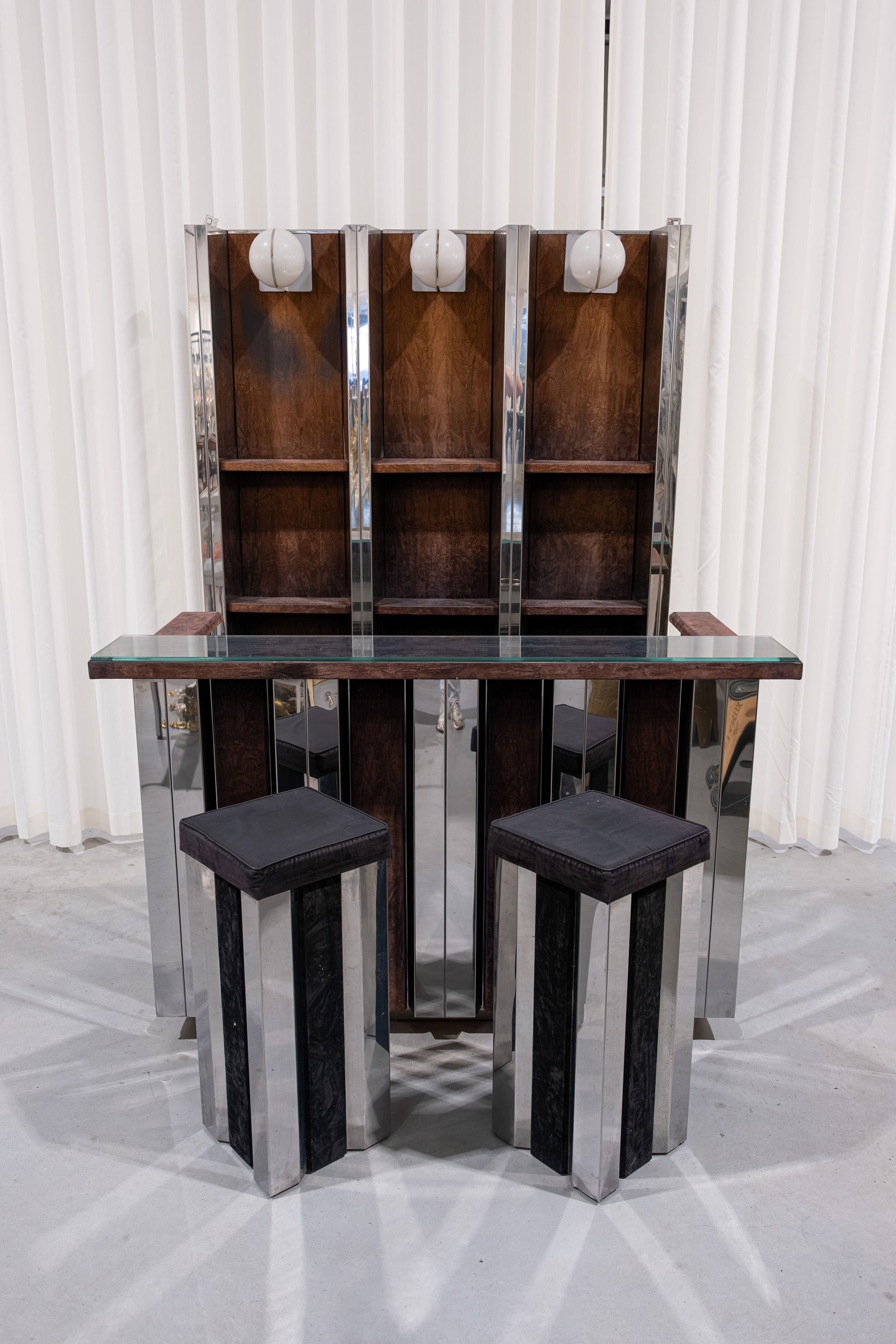 A large and vintage chrome plated brass cocktail bar cabinet set (1 of 16)