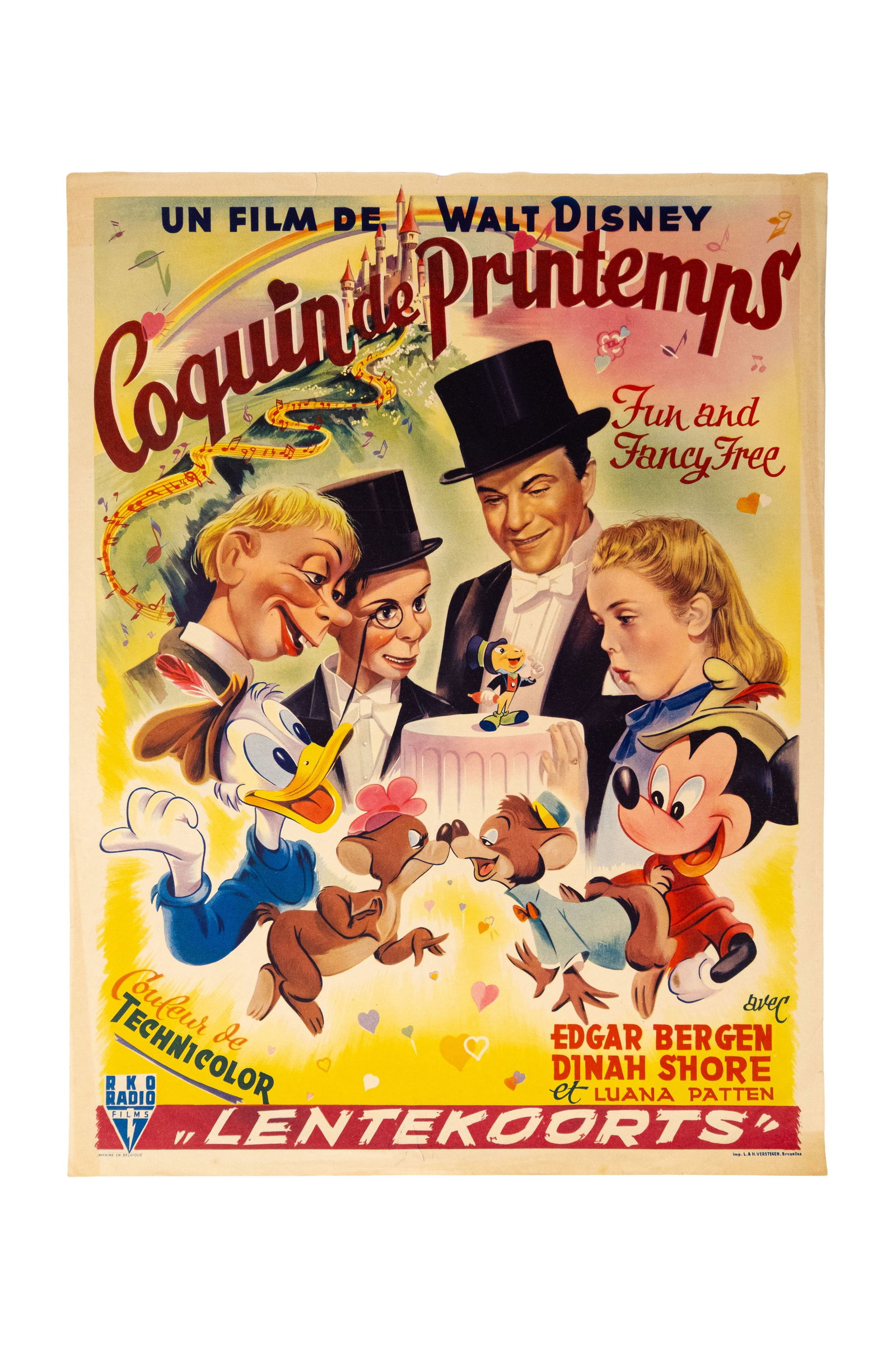 An original Belgian vintage movie theater poster for Disney movie "Fun and Fancy Free" (1 of 4)
