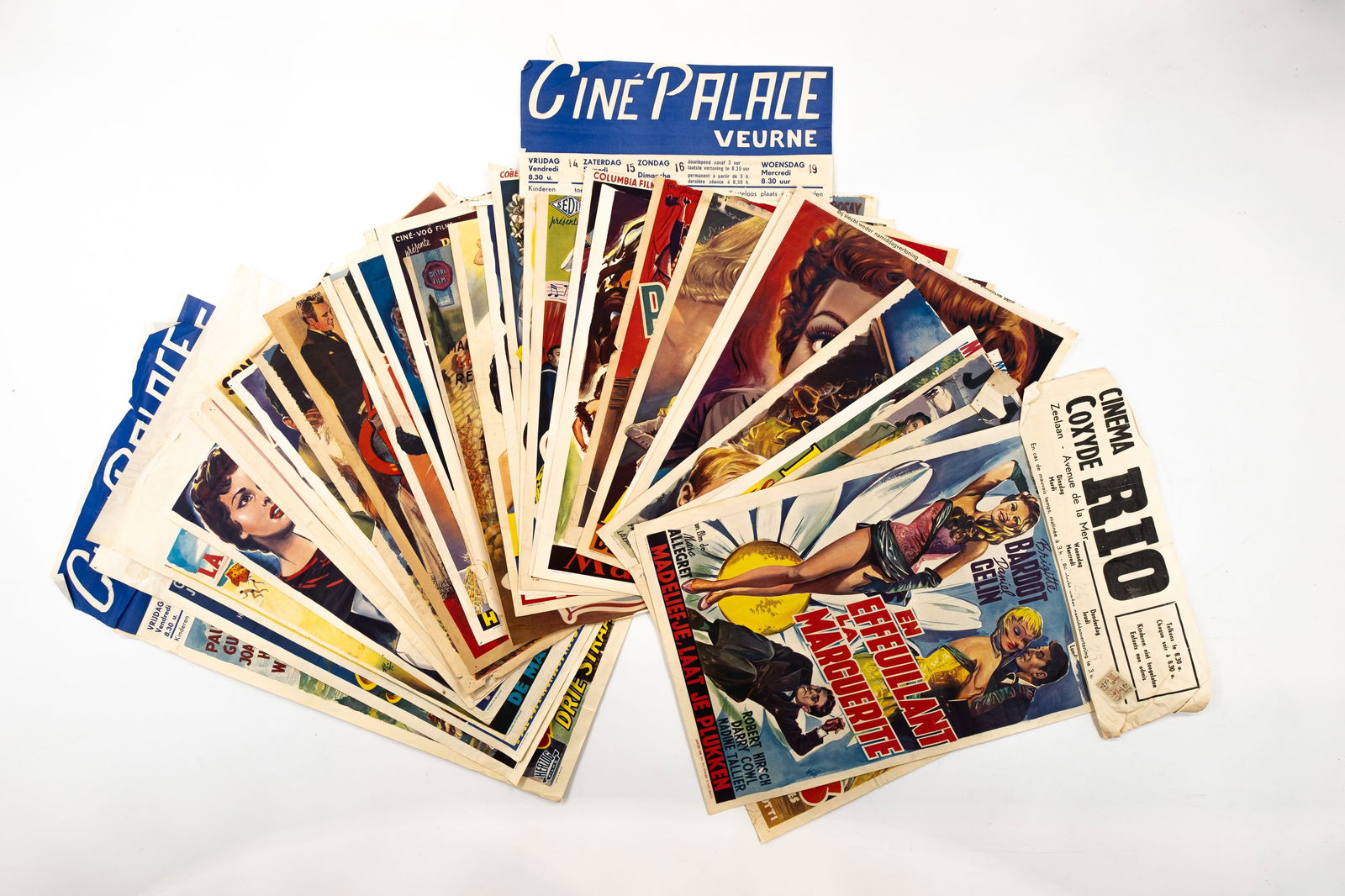 A lot of 40 original Belgian vintage movie theater posters, featuring various themes and styles (1 of 6)