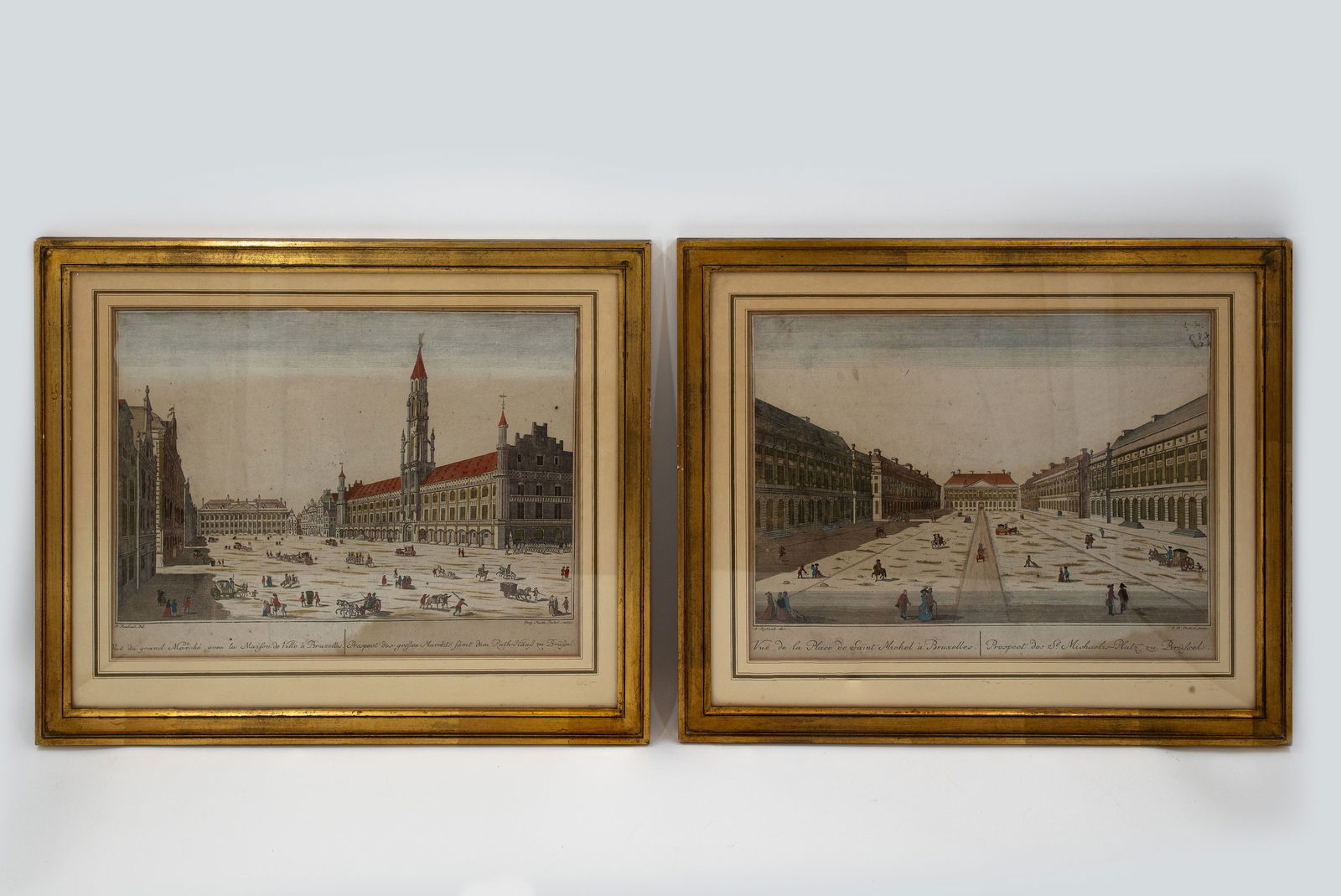 A lot of two antique colored copper engraving etchings on paper of Belgian of views in Brussels (1 of 6)