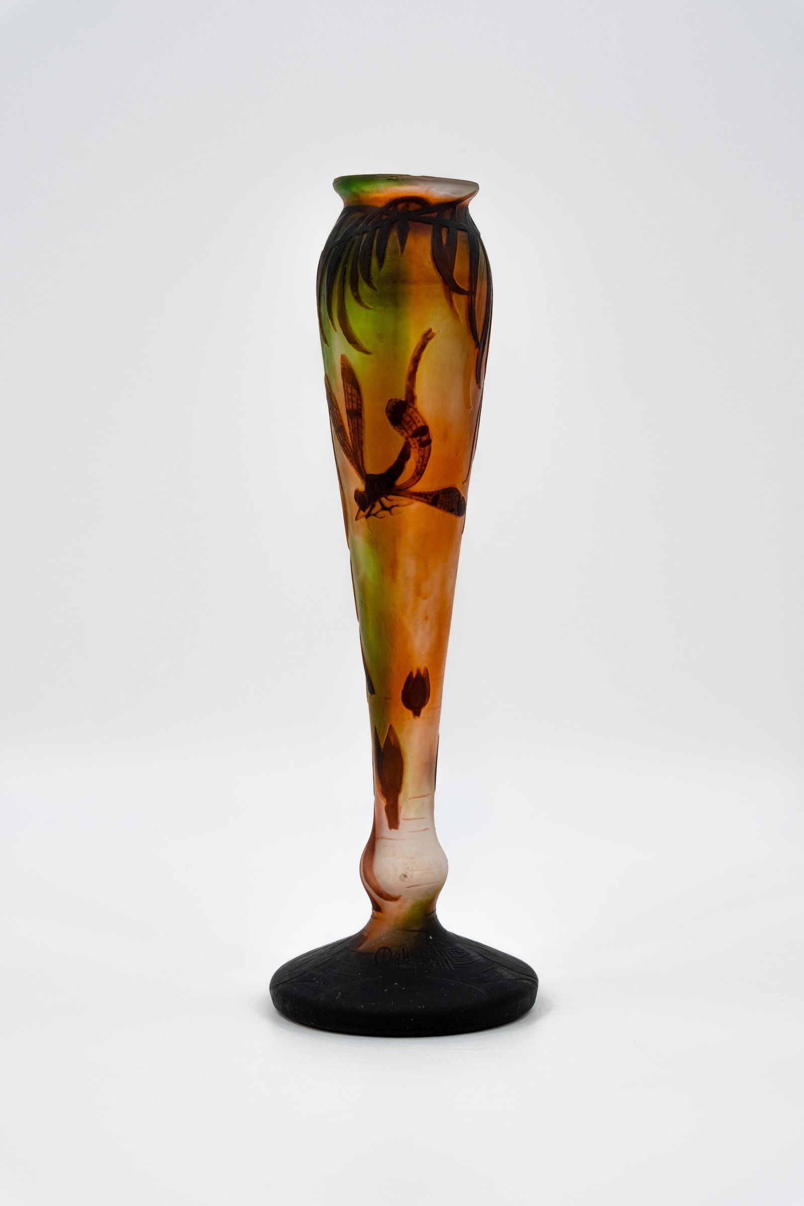 A French cameo glass vase by Muller Frères Lunéville decorated with a dragonfly (1 of 8)