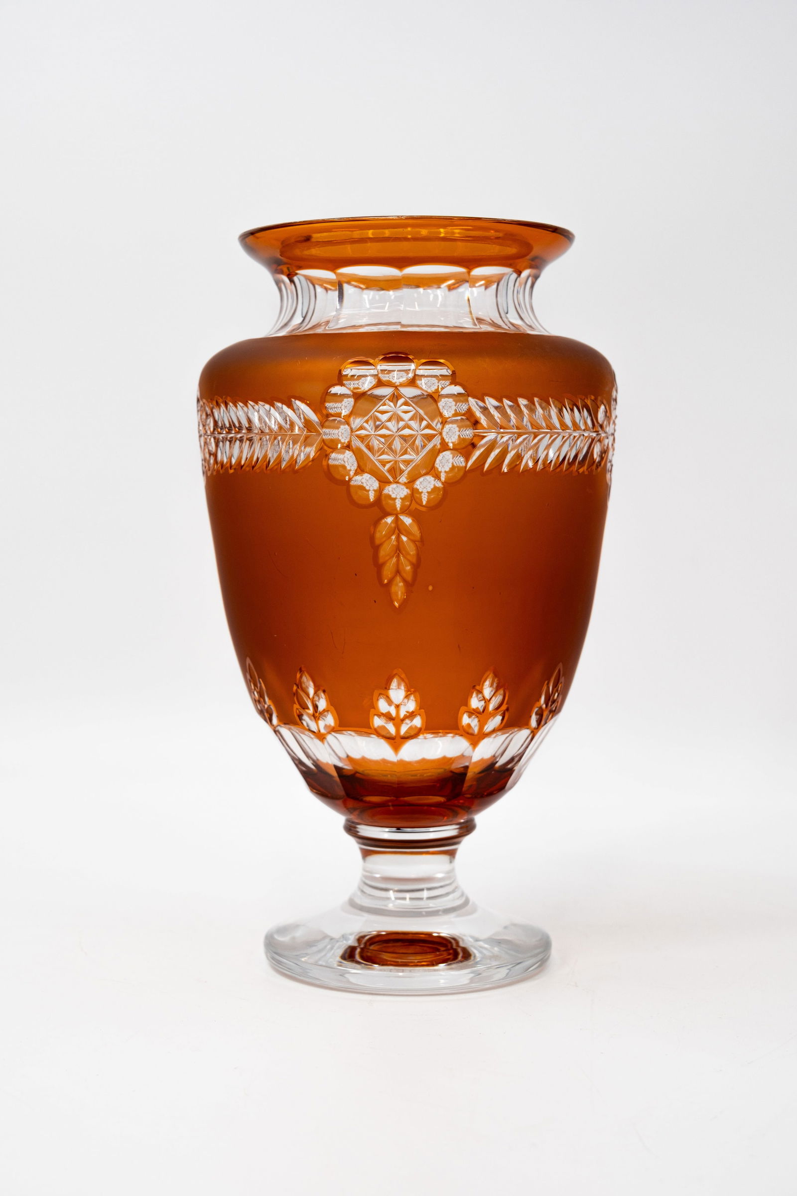 A Belgian Val Saint Lambert amber-colored cut crystal vase designed by Joseph Simon (1 of 10)