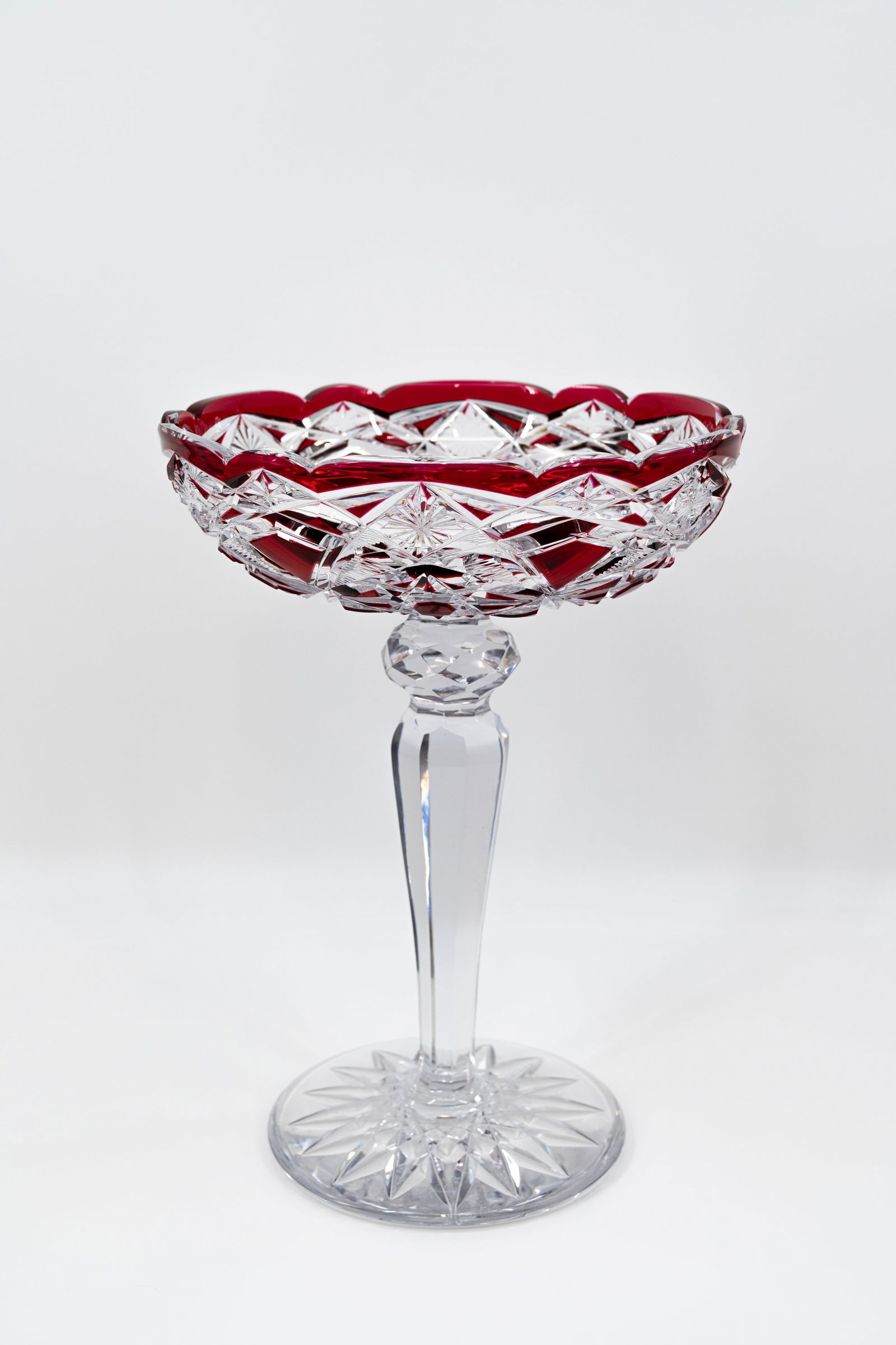 A Belgian red and clear cut crystal footed biscuit bowl by Val Saint Lambert (1 of 7)