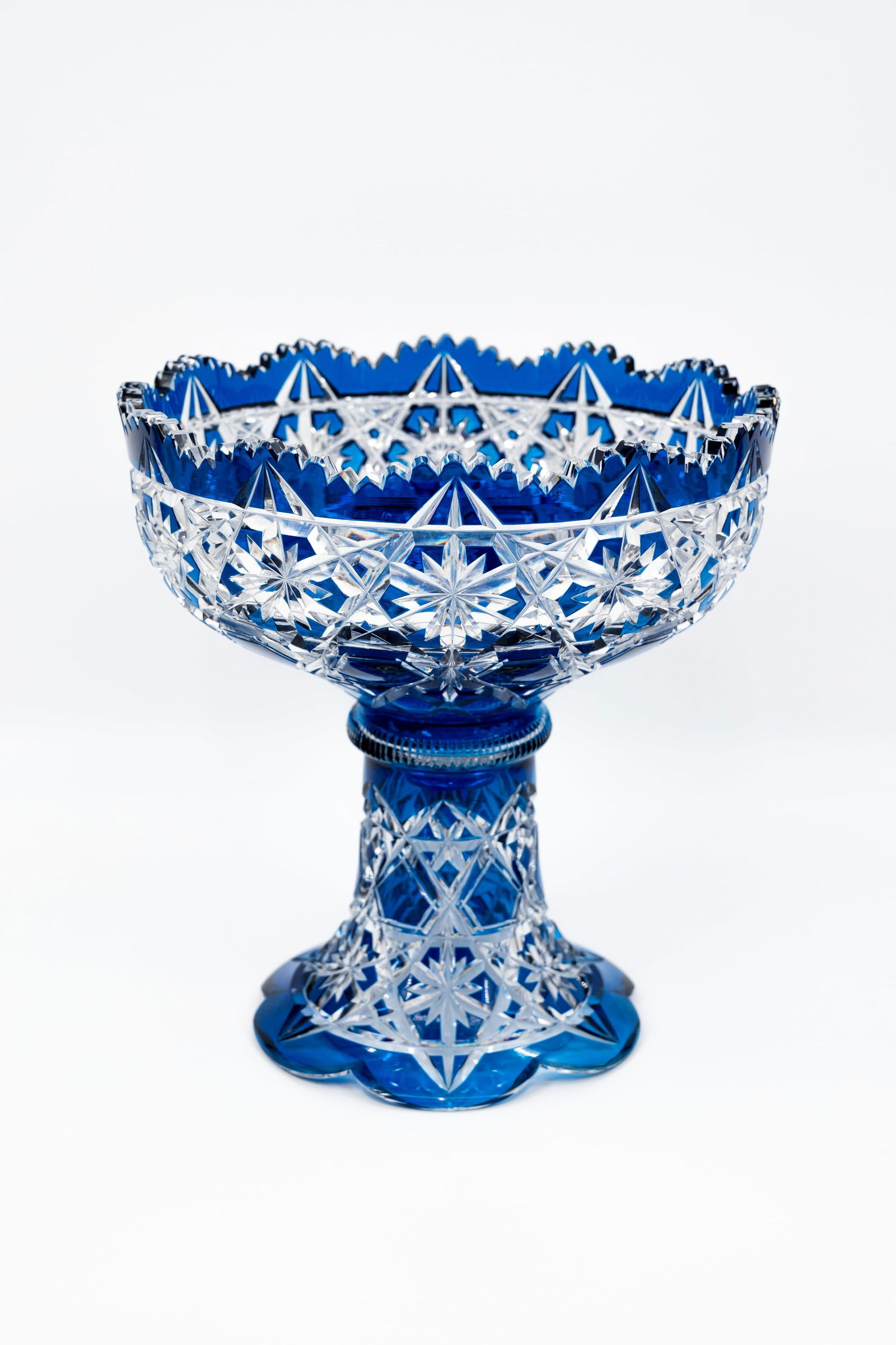 A Belgian two-part blue and clear cut crystal punch bowl by Val Saint Lambert (1 of 10)